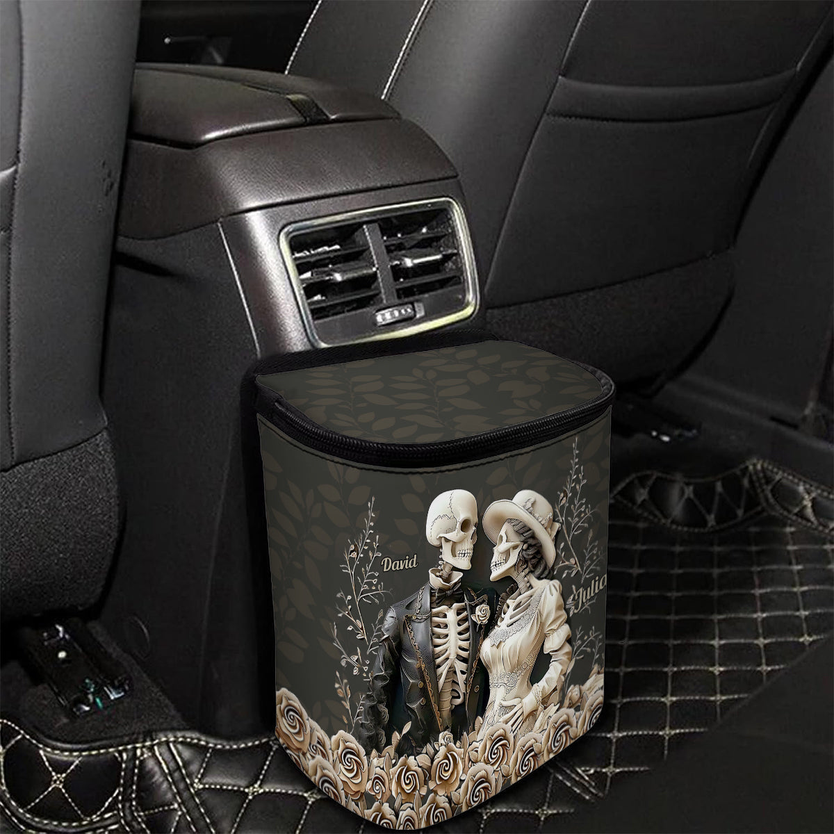 Romantic Skeleton Couple - Personalized Couple Portable Car Trash Can/ Organizer