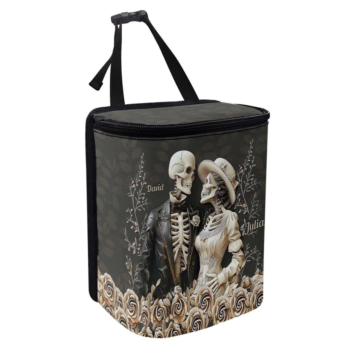 Romantic Skeleton Couple - Personalized Couple Portable Car Trash Can/ Organizer
