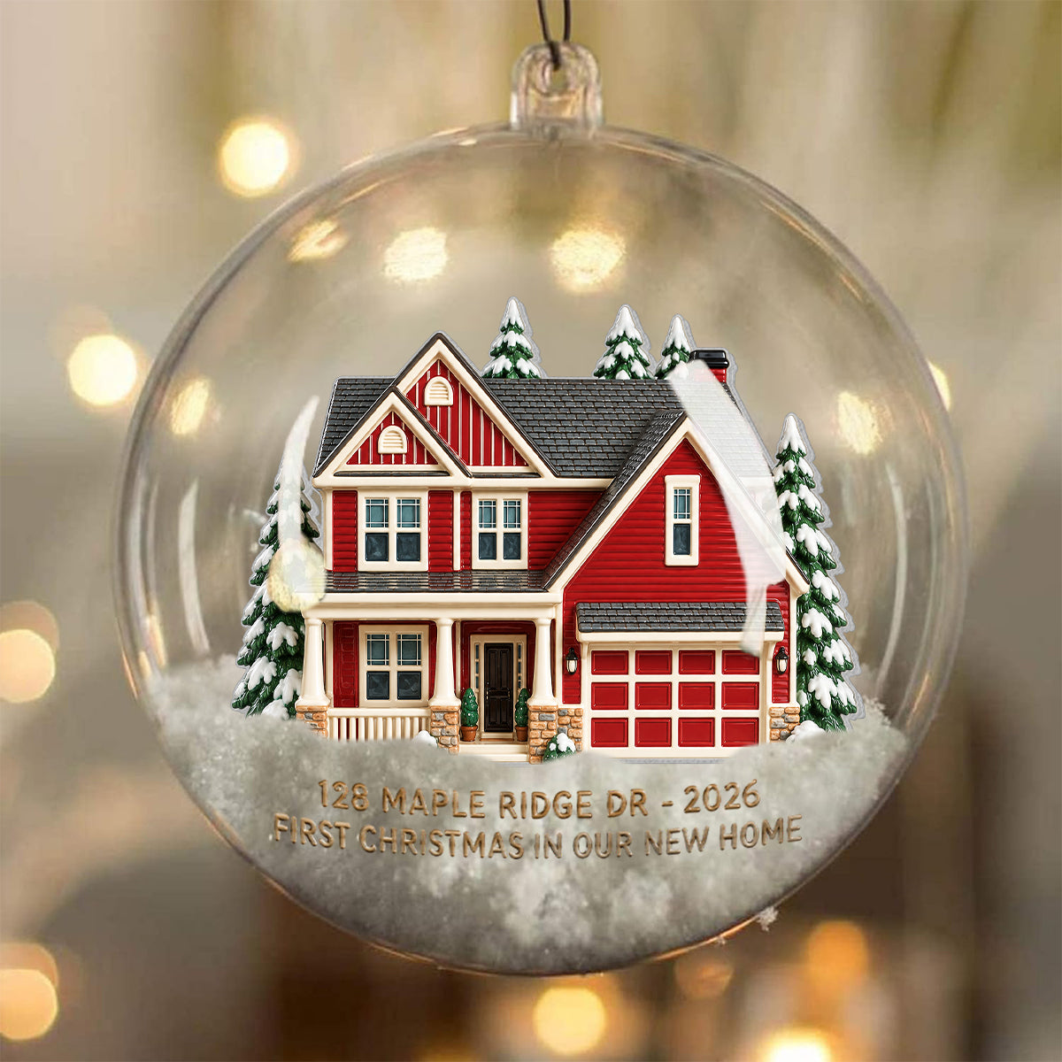 First Christmas in Our New Home - Personalized Family Snow Globe Ornament With Bow