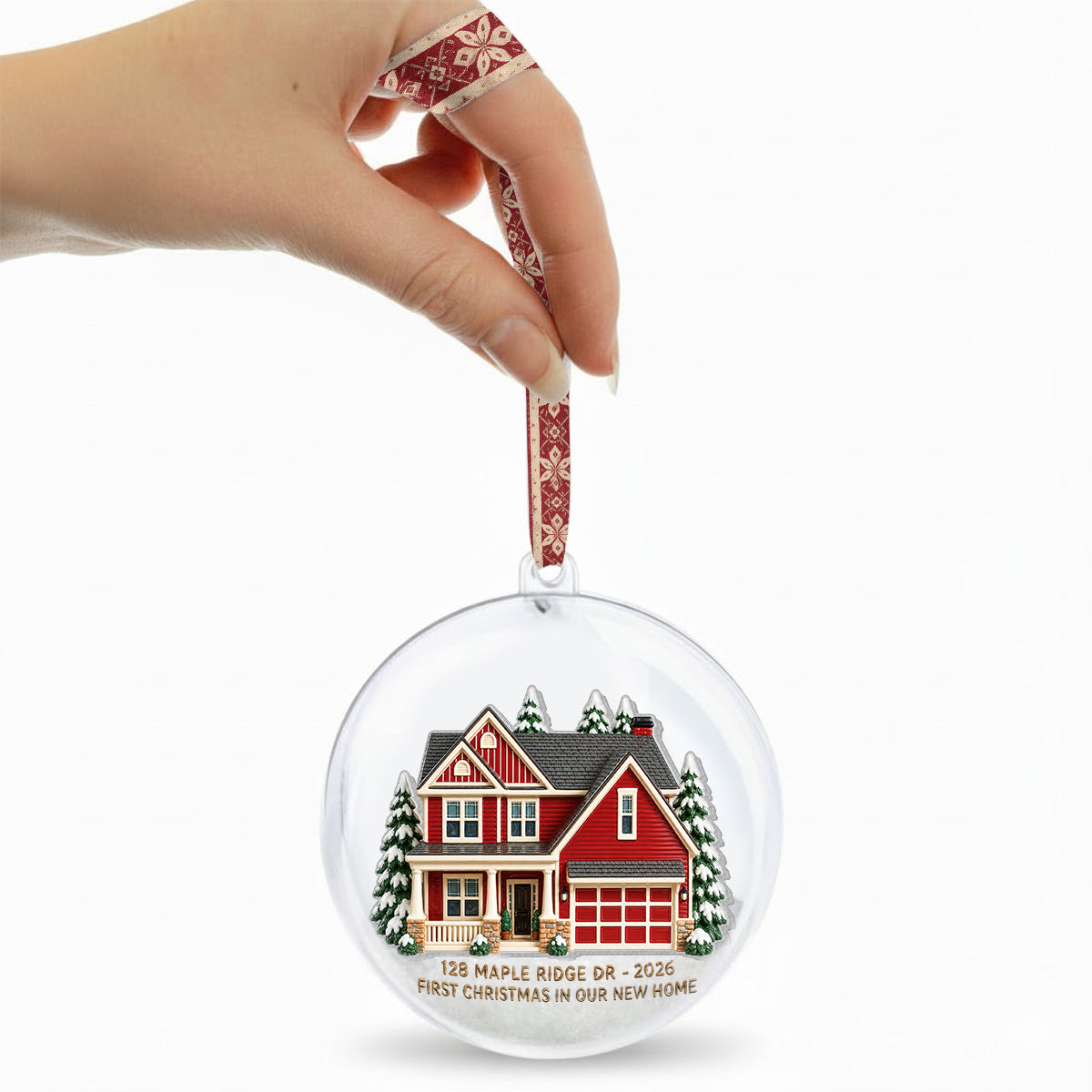 First Christmas in Our New Home - Personalized Family Snow Globe Ornament With Bow