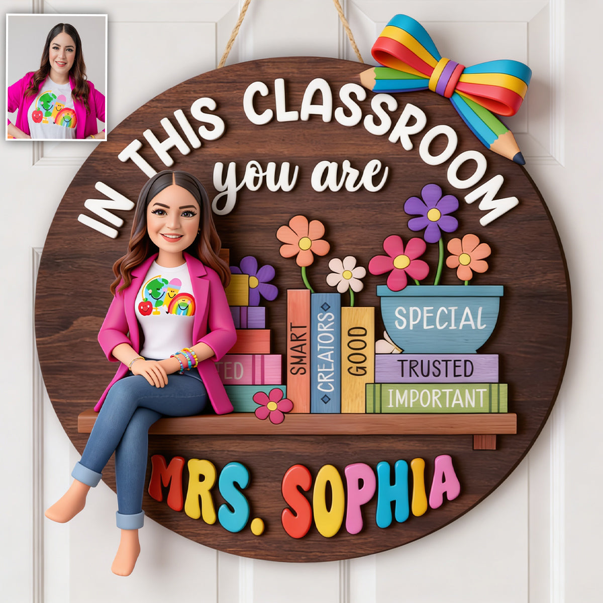 Décor Scolaire - Panneau en Bois Personnalisé pour Enseignant