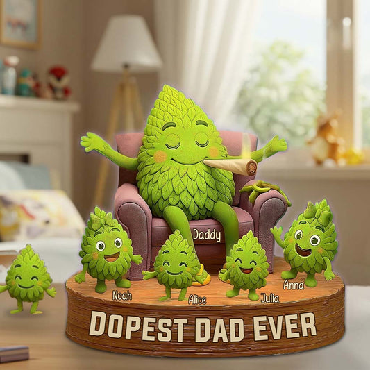 Le papa le plus cool du monde - Plaque acrylique personnalisée en forme de cannabis