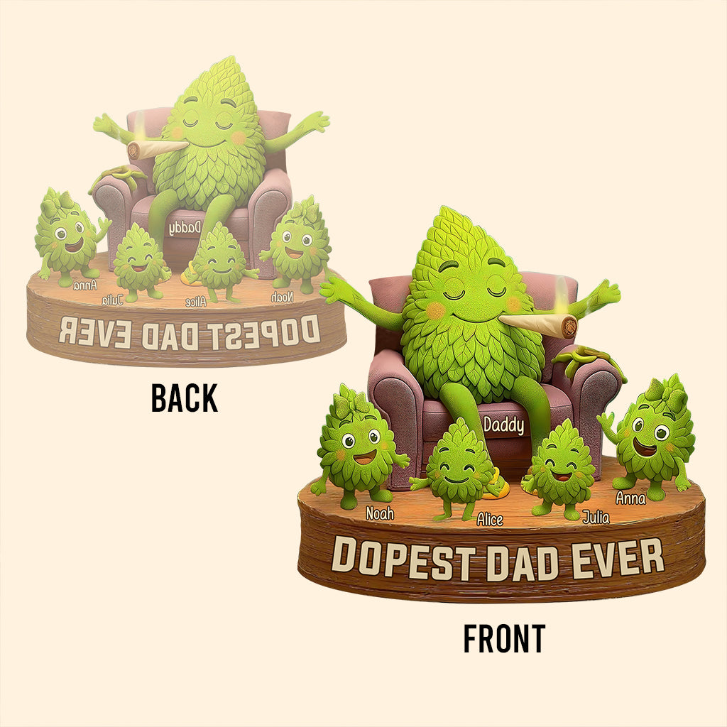 Le papa le plus cool du monde - Plaque acrylique personnalisée en forme de cannabis