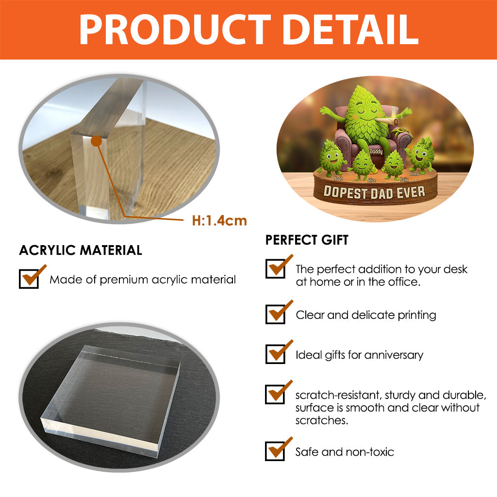 Le papa le plus cool du monde - Plaque acrylique personnalisée en forme de cannabis