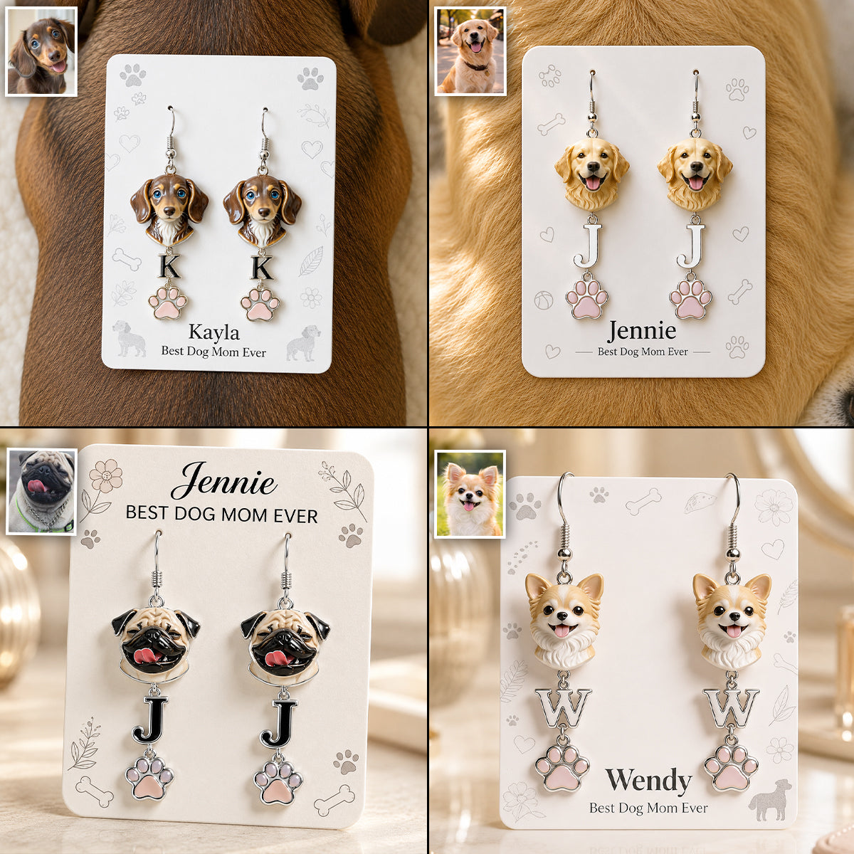 Dog Mom - Personalized Dog Earrings With Card