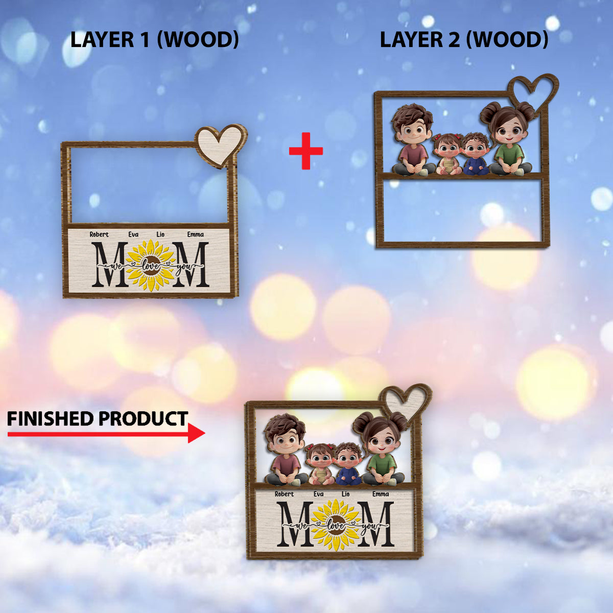 We Love You - Personalized Mother 2 Layered Wood Sign / Wood Plaque