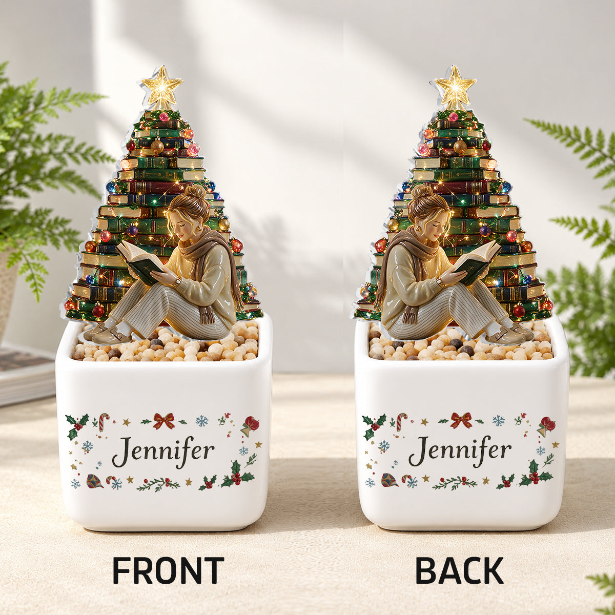 Books Christmas Tree - Personalized Book LED Light Ceramic Pot