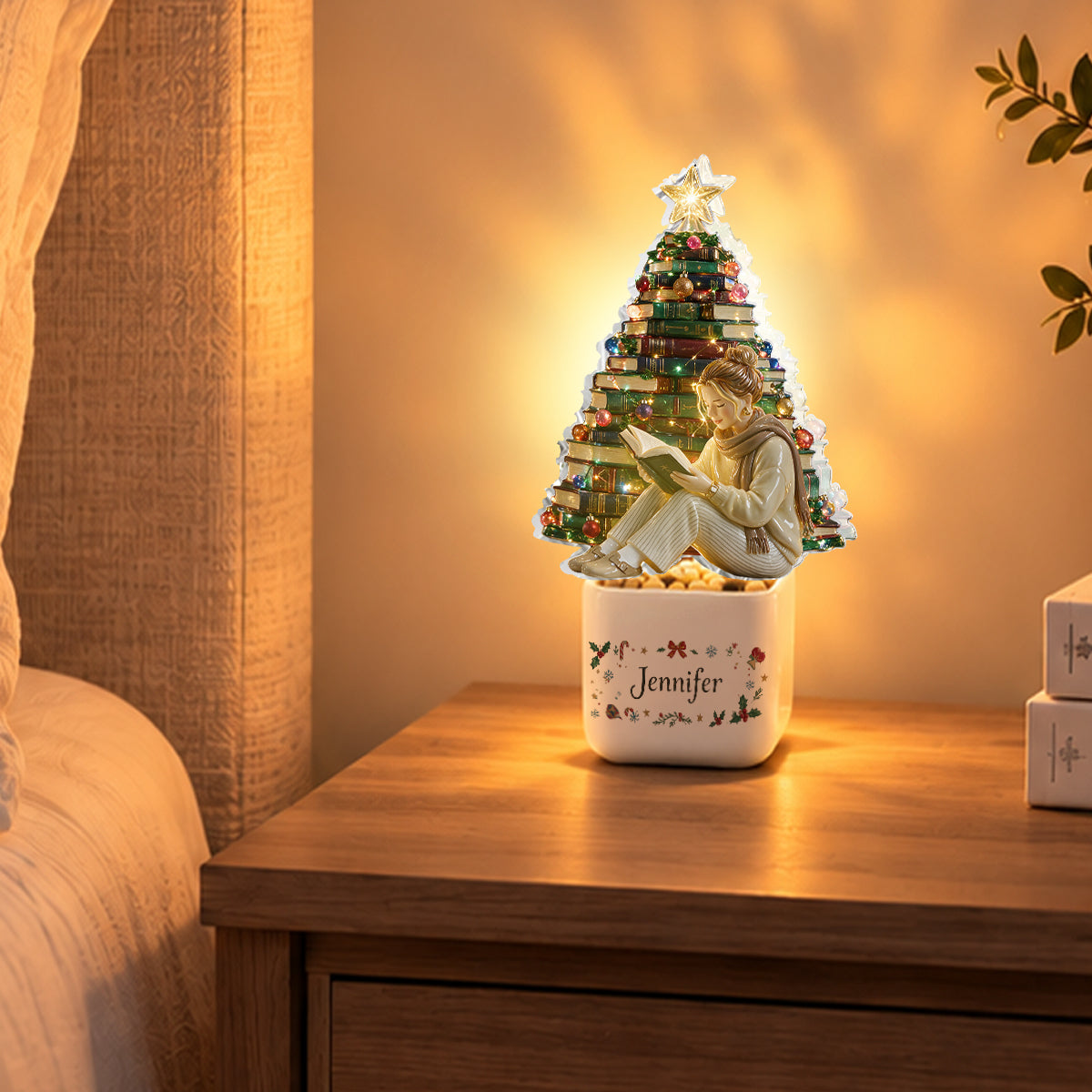 Books Christmas Tree - Personalized Book LED Light Ceramic Pot