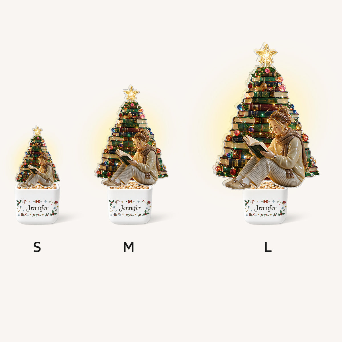 Books Christmas Tree - Personalized Book LED Light Ceramic Pot