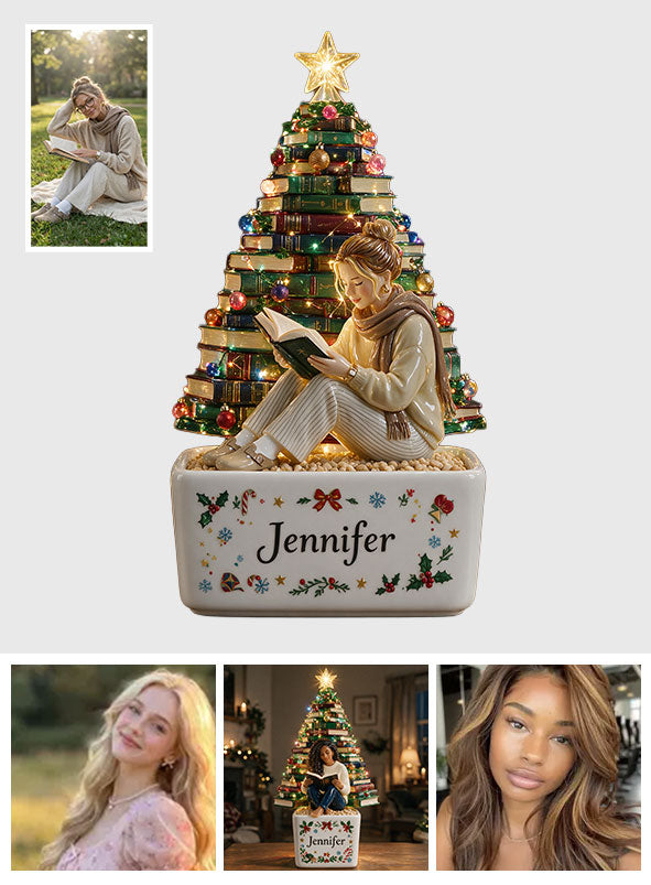 Books Christmas Tree - Personalized Book LED Light Ceramic Pot