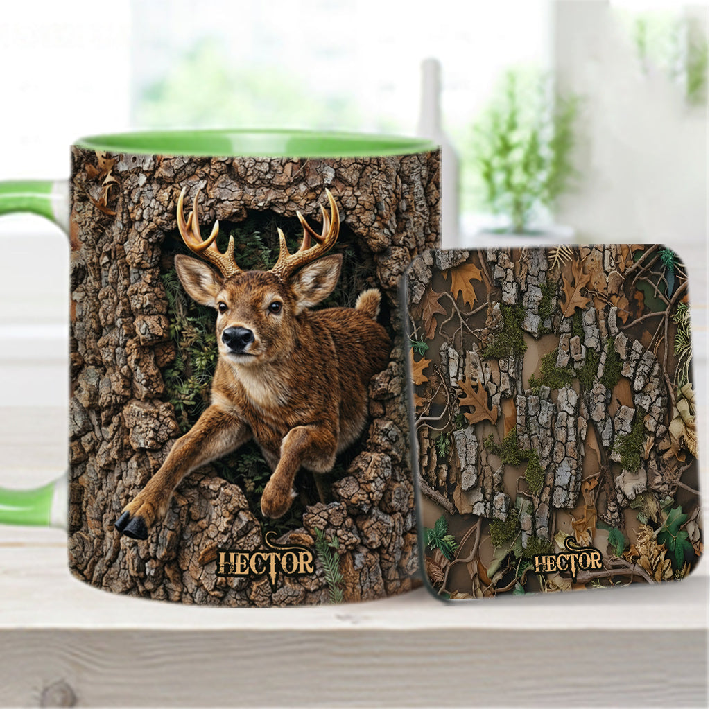 Chasse au cerf, cadeau pour chasseur - Mug et sous-verre personnalisés sur le thème de la chasse