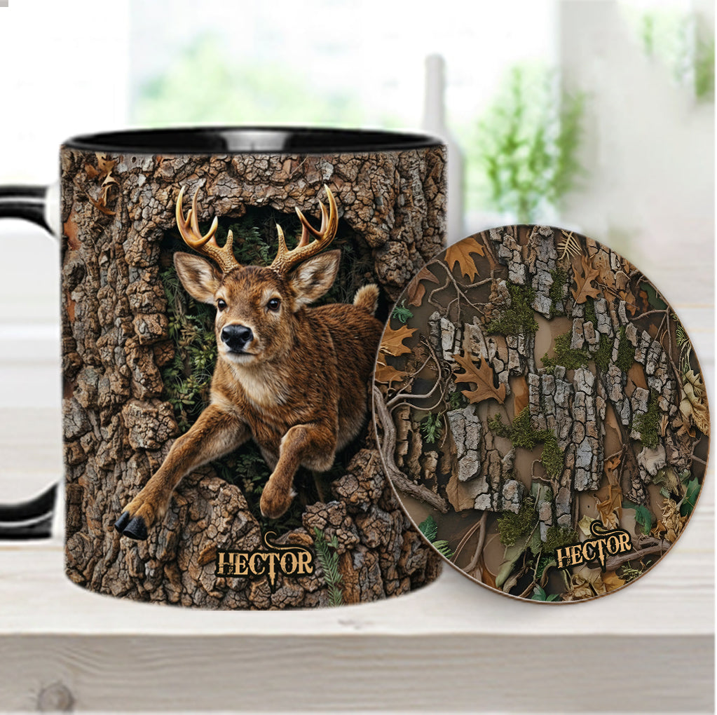 Chasse au cerf, cadeau pour chasseur - Mug et sous-verre personnalisés sur le thème de la chasse