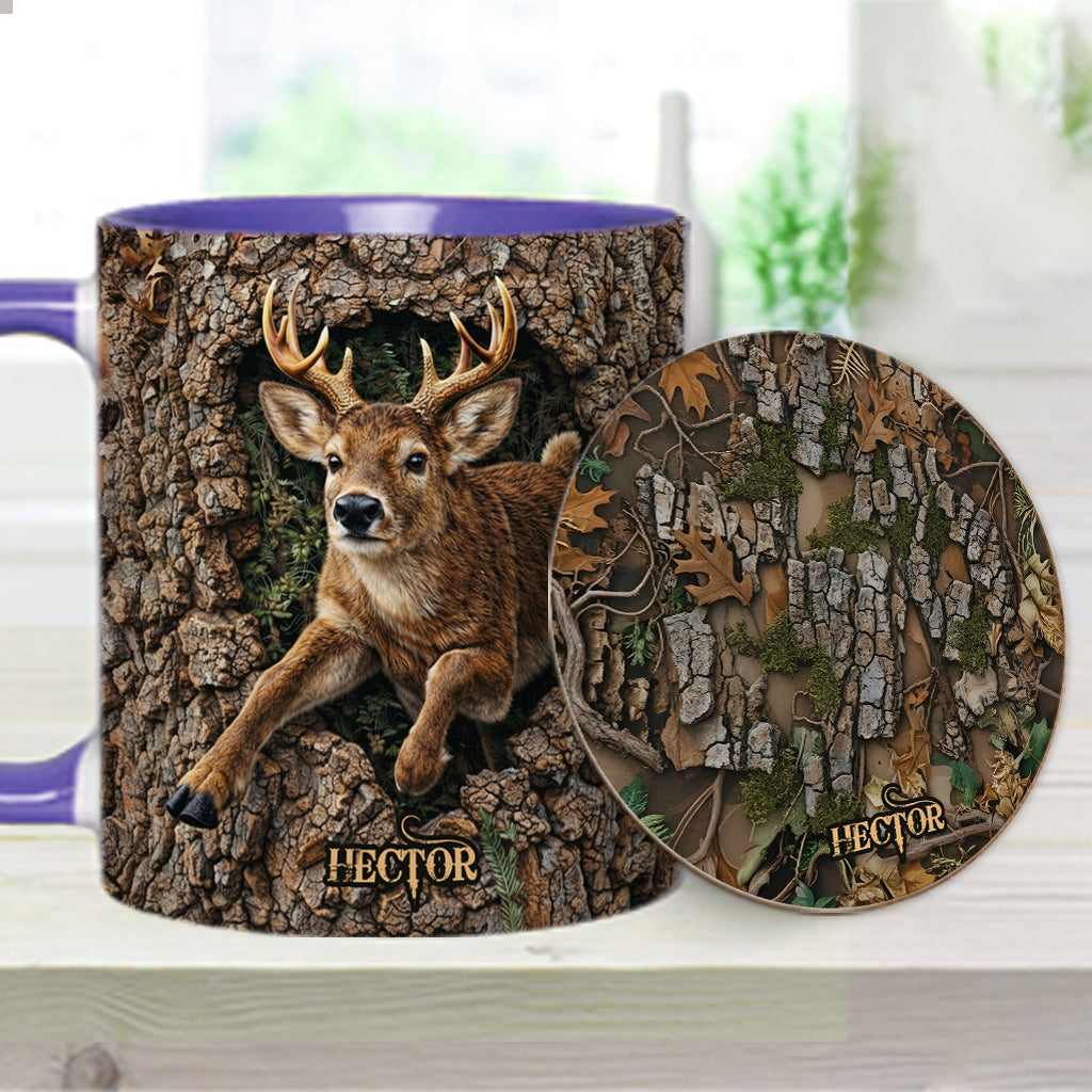 Chasse au cerf, cadeau pour chasseur - Mug et sous-verre personnalisés sur le thème de la chasse