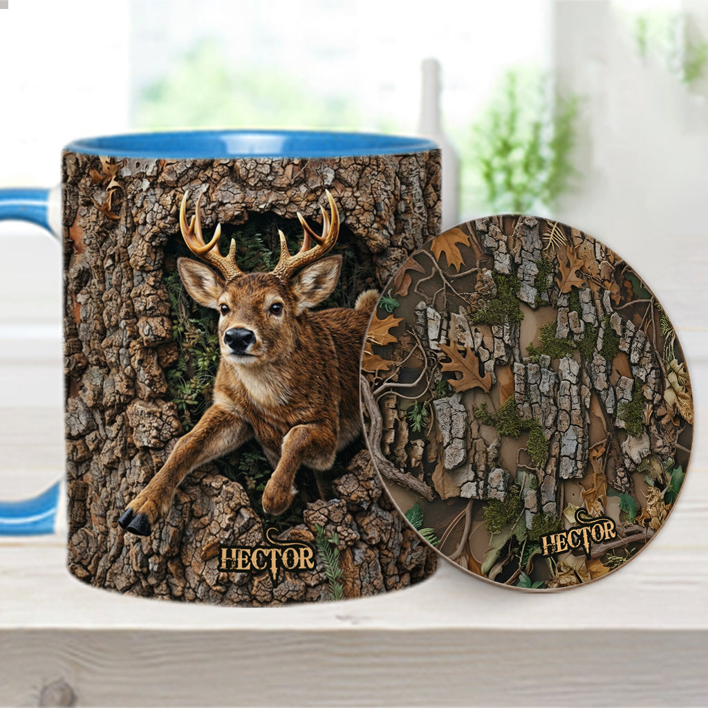 Chasse au cerf, cadeau pour chasseur - Mug et sous-verre personnalisés sur le thème de la chasse