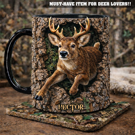 Chasse au cerf, cadeau pour chasseur - Mug et sous-verre personnalisés sur le thème de la chasse