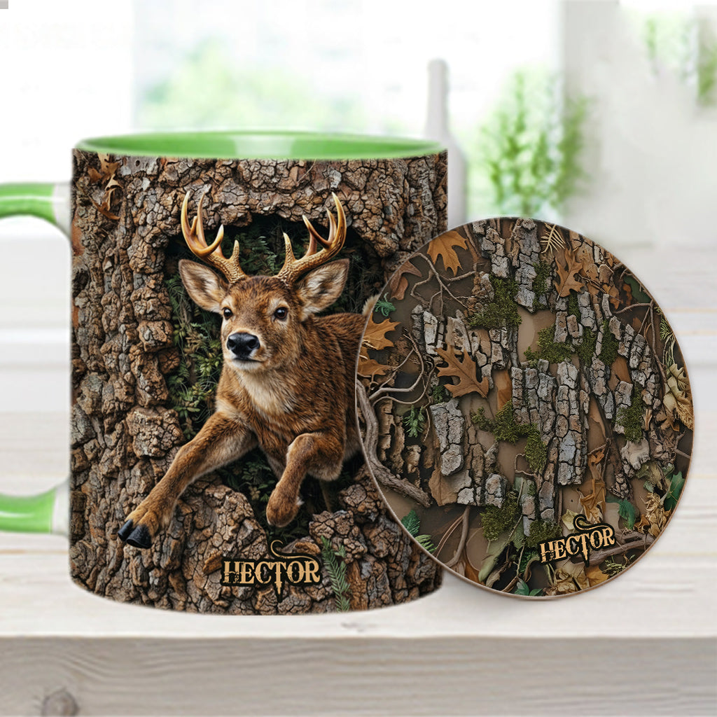 Chasse au cerf, cadeau pour chasseur - Mug et sous-verre personnalisés sur le thème de la chasse