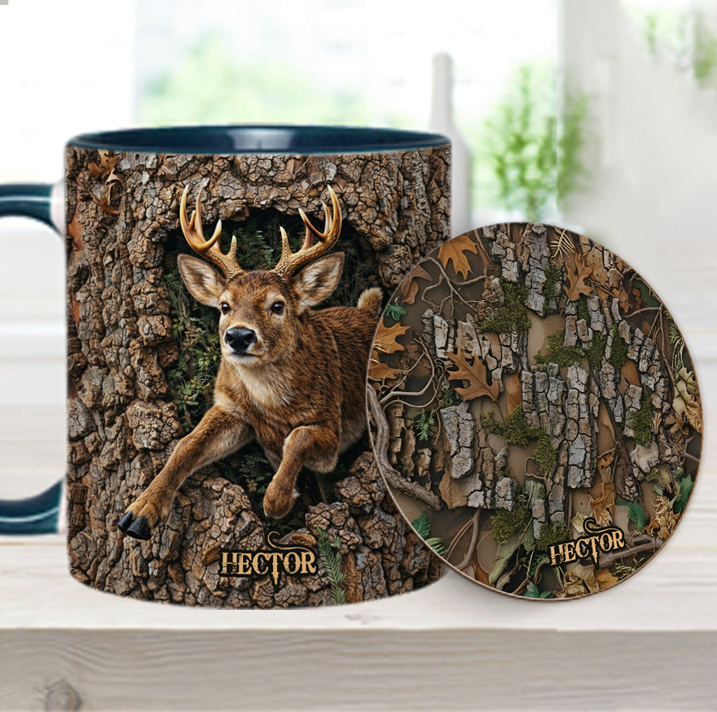 Chasse au cerf, cadeau pour chasseur - Mug et sous-verre personnalisés sur le thème de la chasse