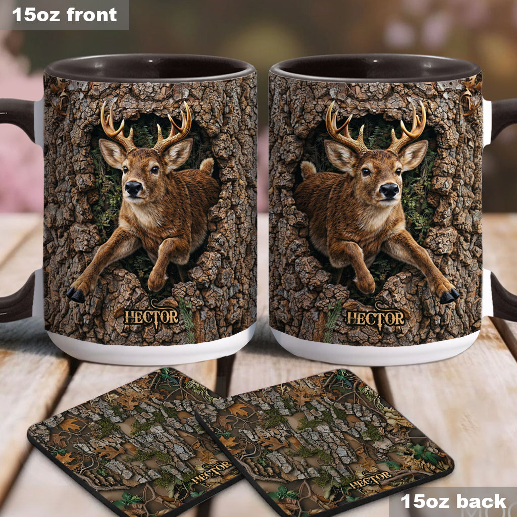 Chasse au cerf, cadeau pour chasseur - Mug et sous-verre personnalisés sur le thème de la chasse