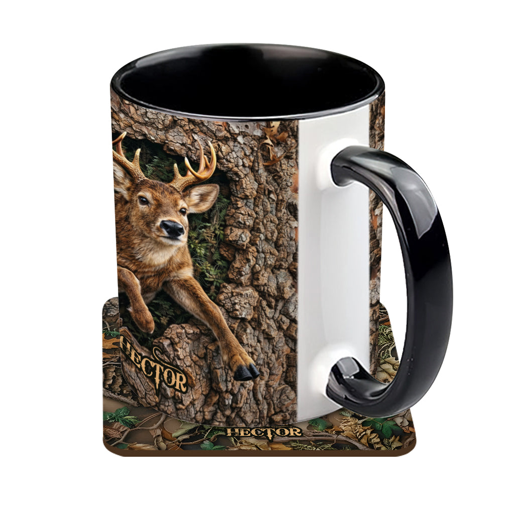 Chasse au cerf, cadeau pour chasseur - Mug et sous-verre personnalisés sur le thème de la chasse