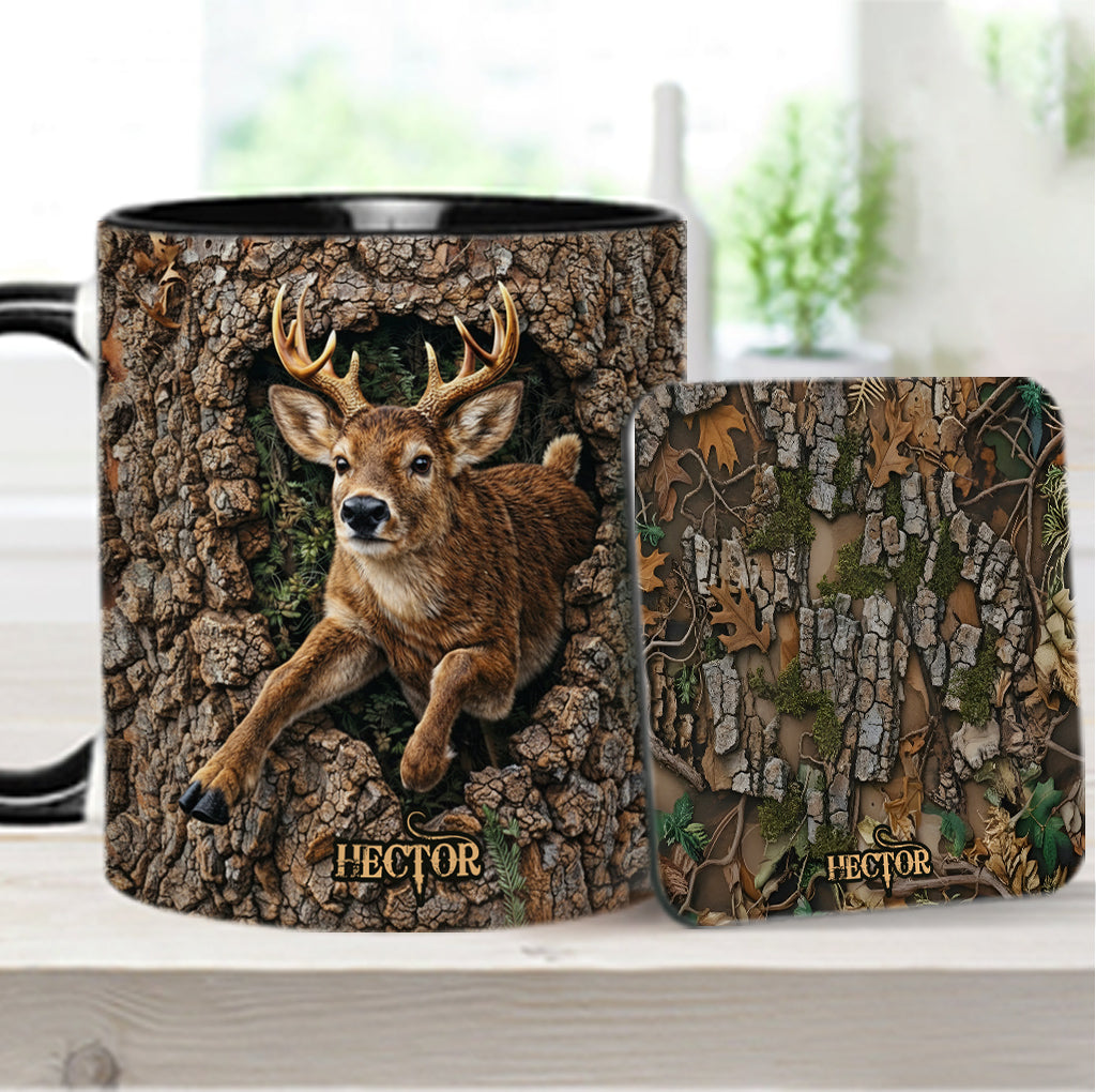 Chasse au cerf, cadeau pour chasseur - Mug et sous-verre personnalisés sur le thème de la chasse