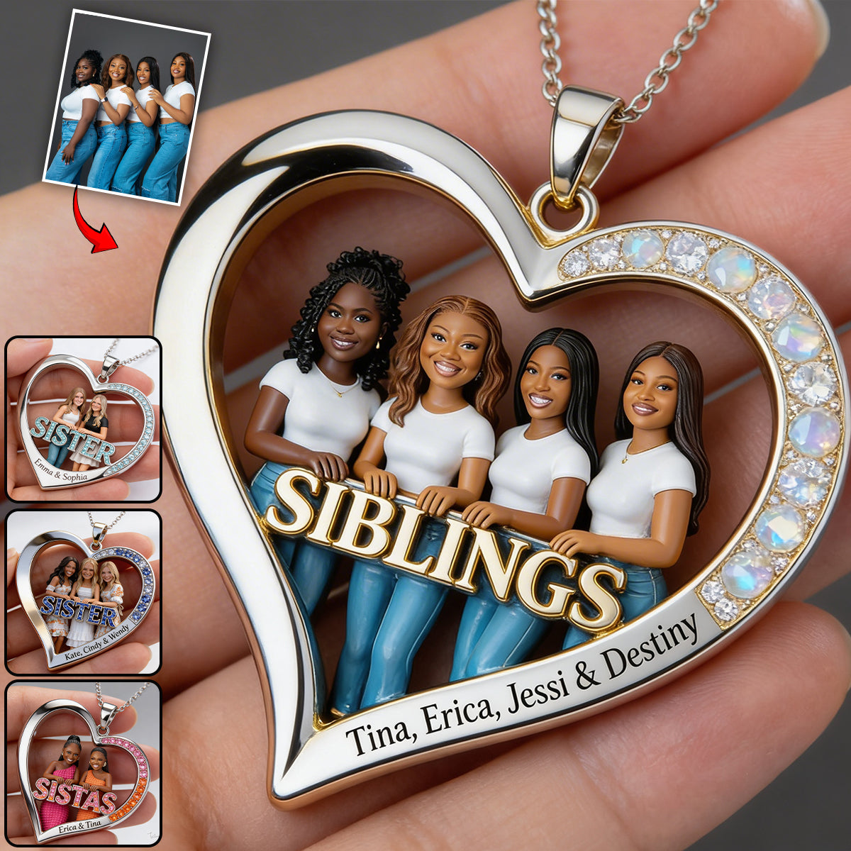 Custom Any Photo Gift For Sister - Personalized Sister Shaped Metal Pendant Necklace