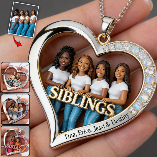 Custom Any Photo Gift For Sister - Personalized Sister Shaped Metal Pendant Necklace