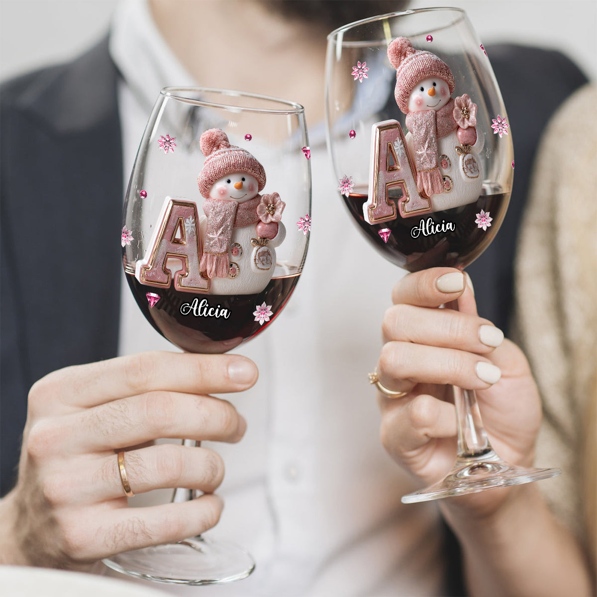 Joyeux Noël - Verre à vin familial personnalisé à longue tige