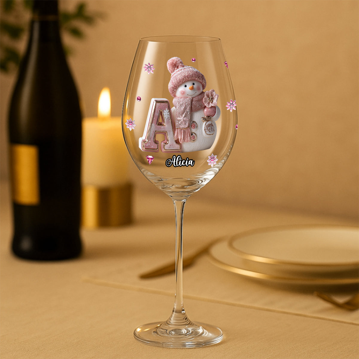 Joyeux Noël - Verre à vin familial personnalisé à longue tige