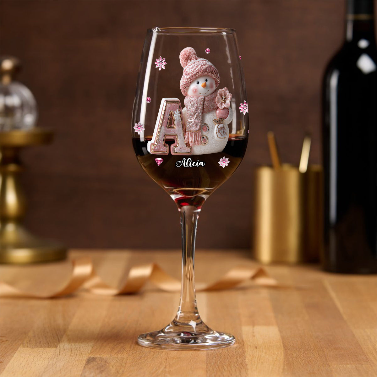 Joyeux Noël - Verre à vin familial personnalisé à longue tige