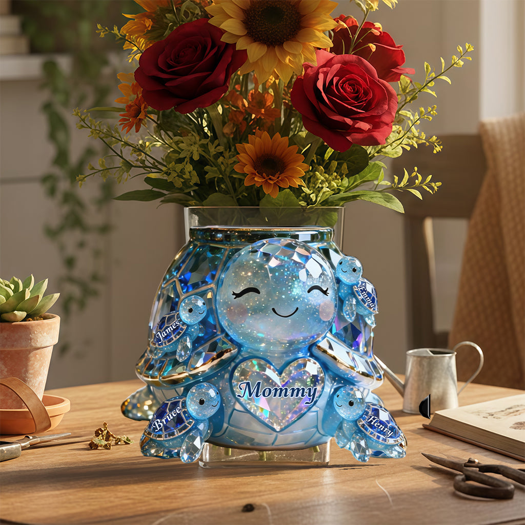 Cute Sparkling Turtle Mom - Personalized Turtle Acrylic Pot