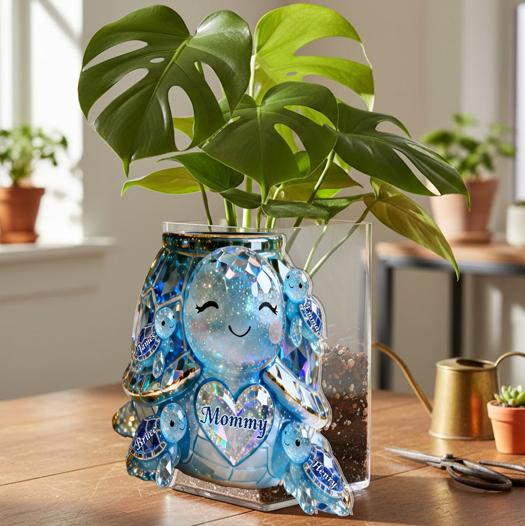 Cute Sparkling Turtle Mom - Personalized Turtle Acrylic Pot