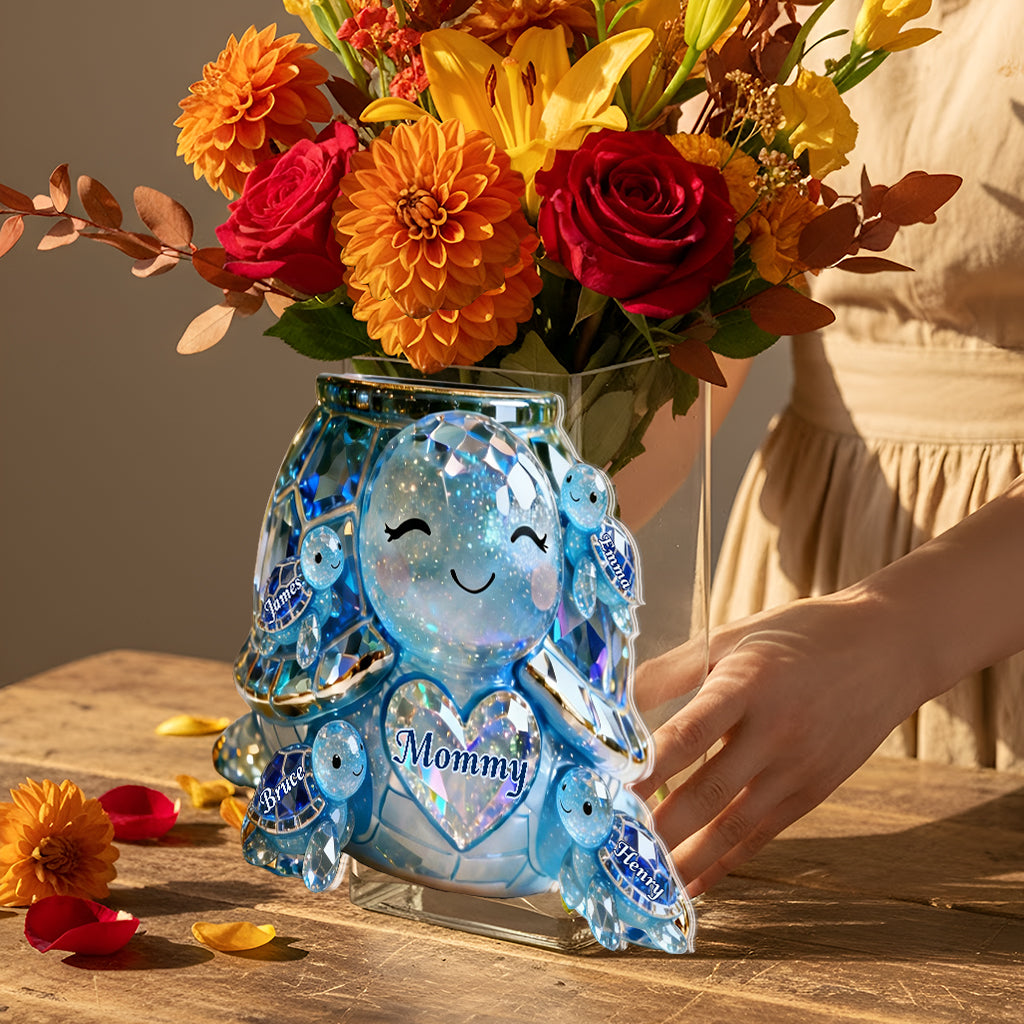 Cute Sparkling Turtle Mom - Personalized Turtle Acrylic Pot