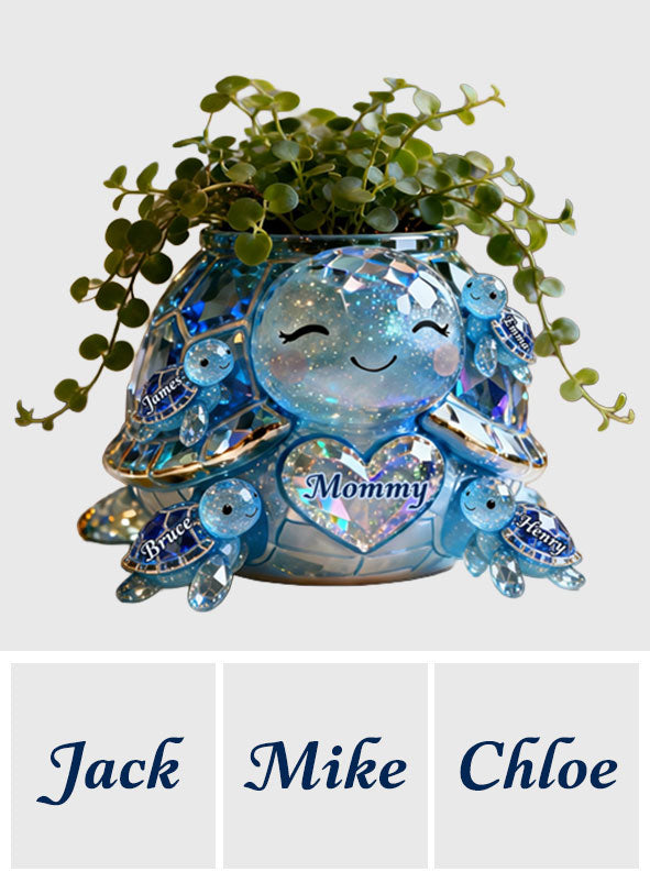 Cute Sparkling Turtle Mom - Personalized Turtle Acrylic Pot
