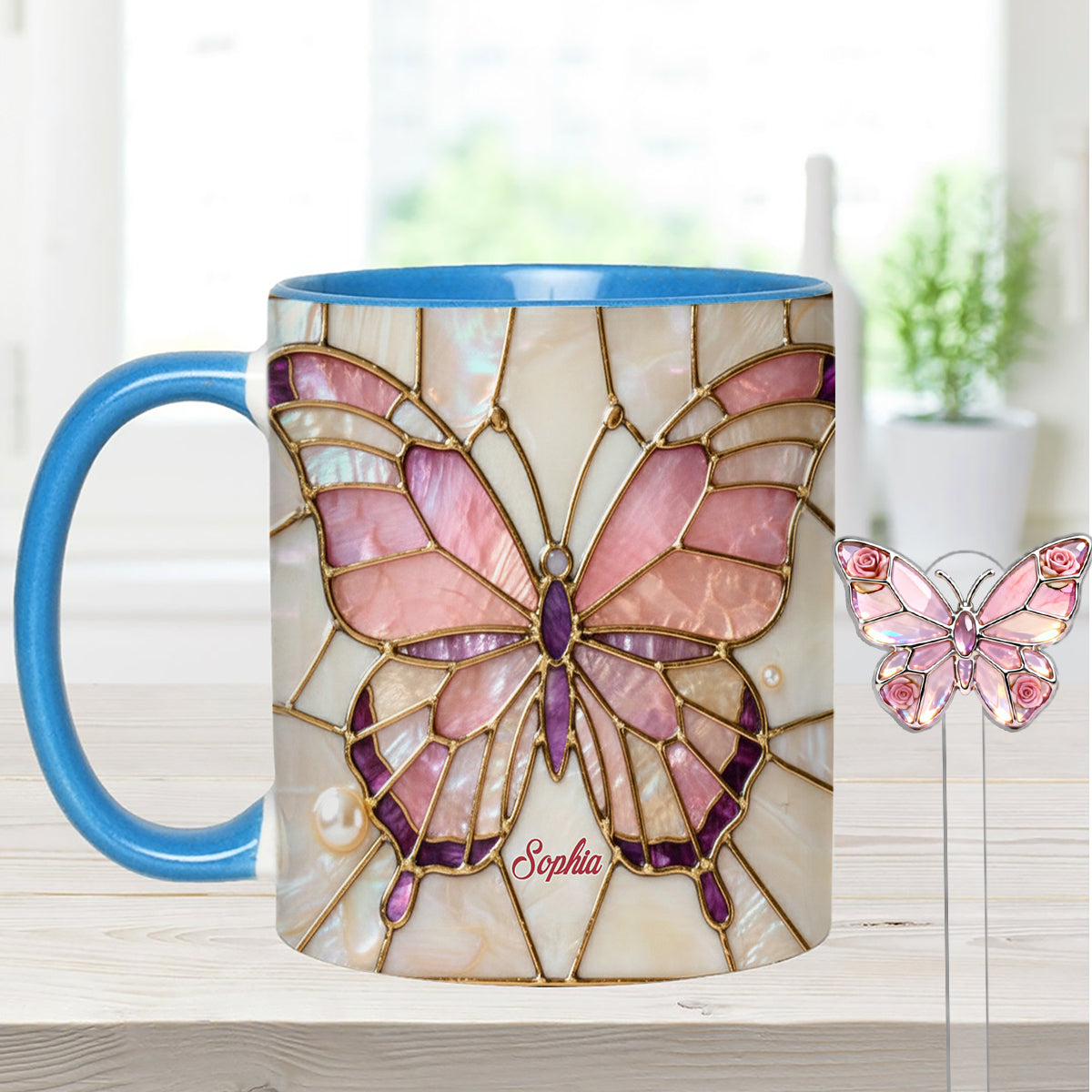 Love Butterflies - Personalized Butterfly Set Accent Mug with Acrylic Stirrers