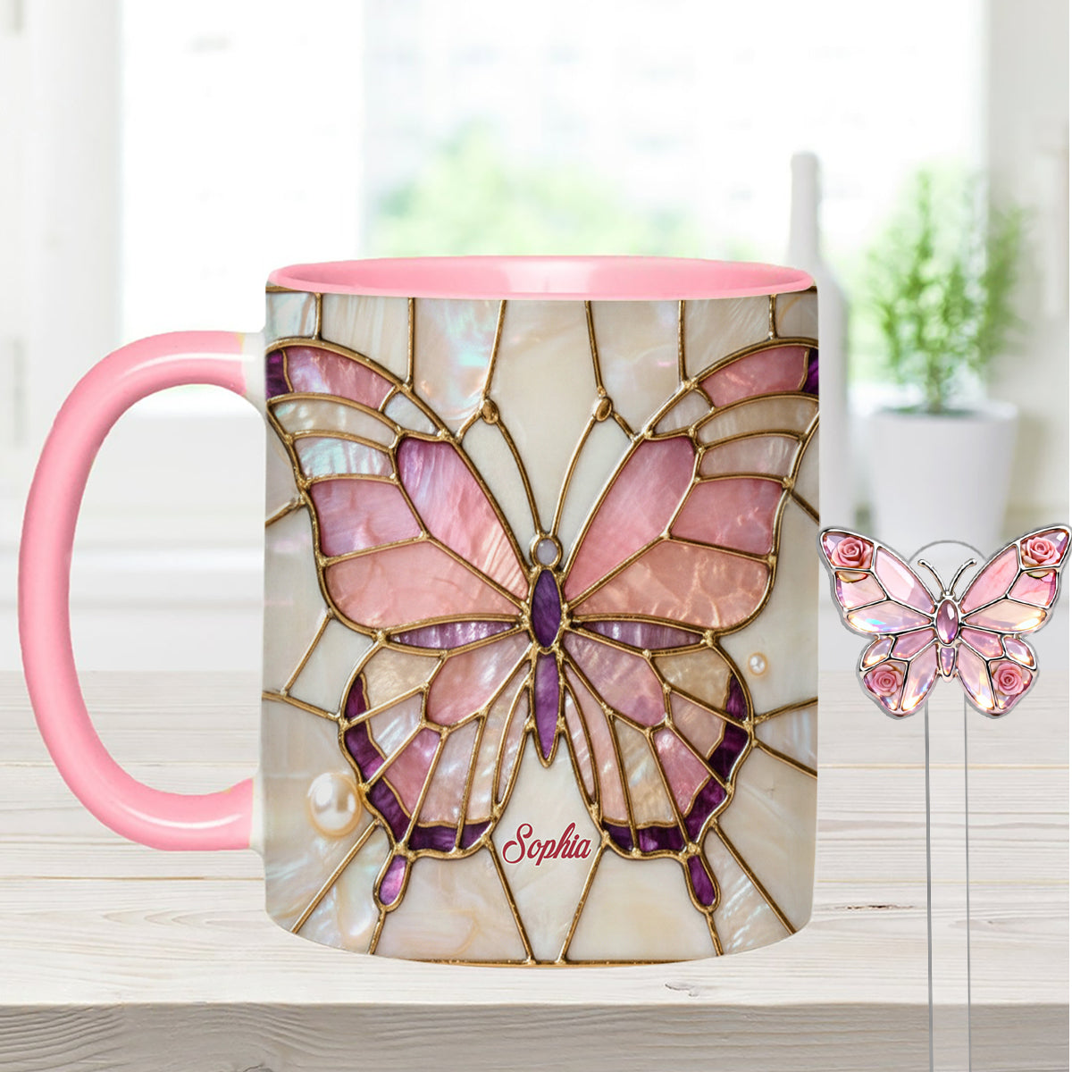 Love Butterflies - Personalized Butterfly Set Accent Mug with Acrylic Stirrers