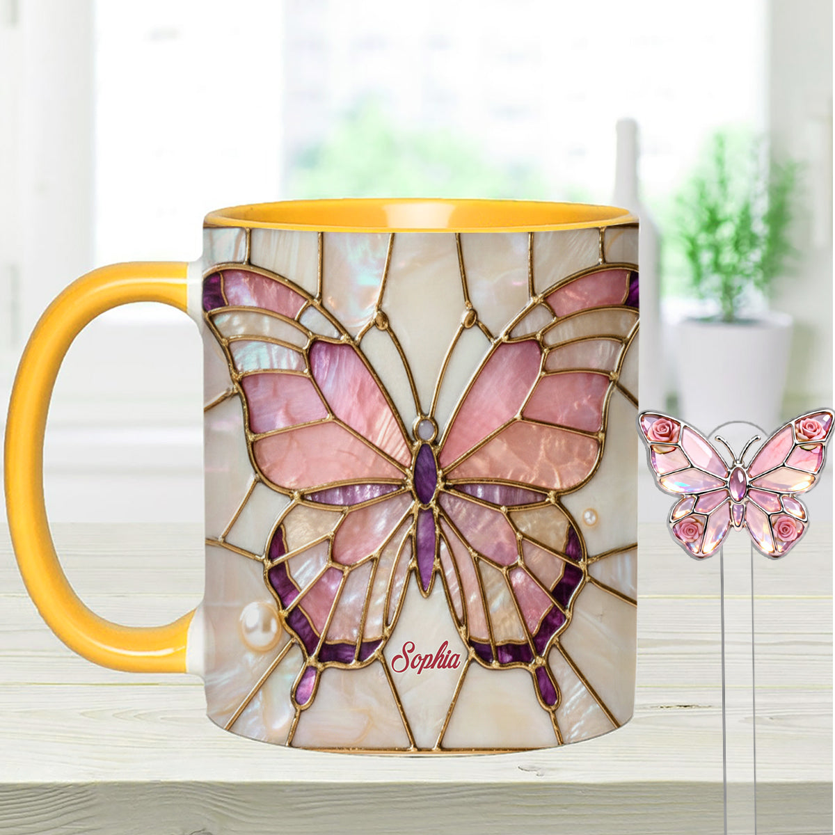 Love Butterflies - Personalized Butterfly Set Accent Mug with Acrylic Stirrers