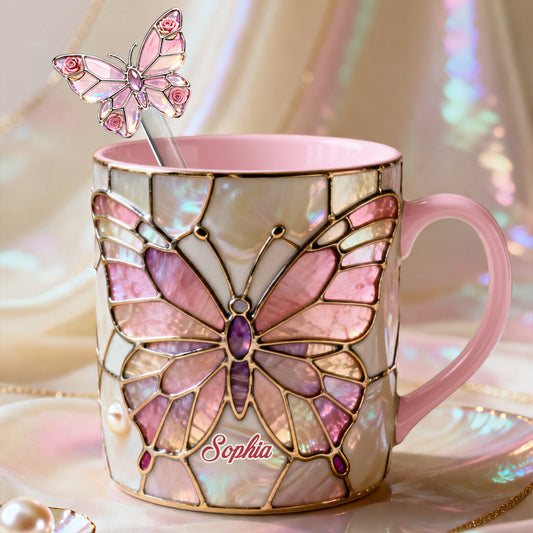 J'adore les papillons - Mug décoratif personnalisé avec agitateurs en acrylique