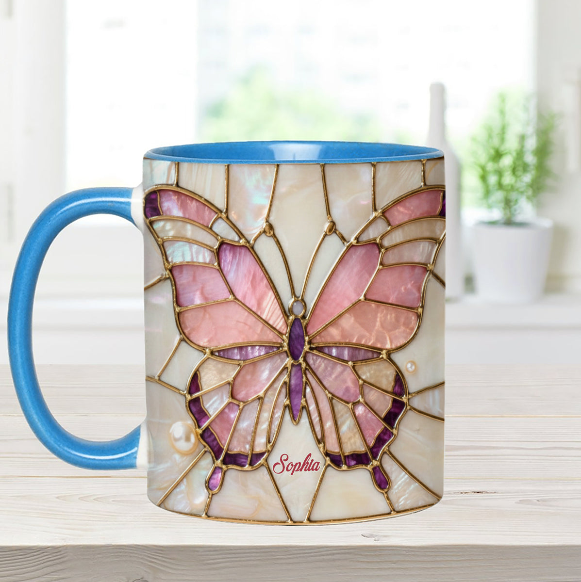 Love Butterflies - Personalized Butterfly Set Accent Mug with Acrylic Stirrers