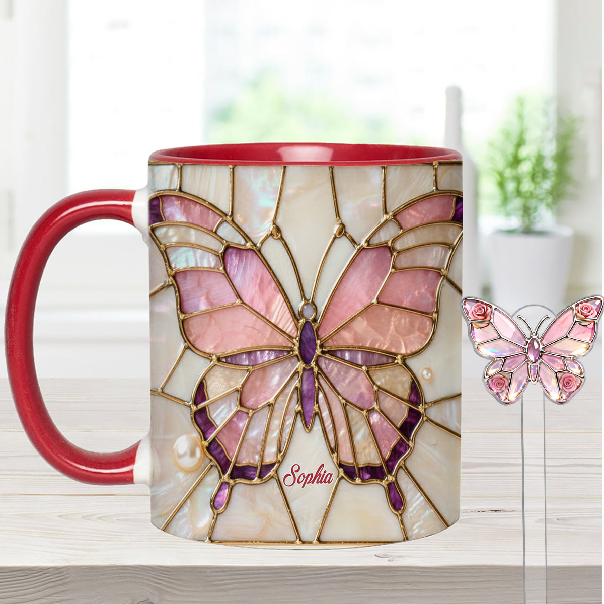 Love Butterflies - Personalized Butterfly Set Accent Mug with Acrylic Stirrers