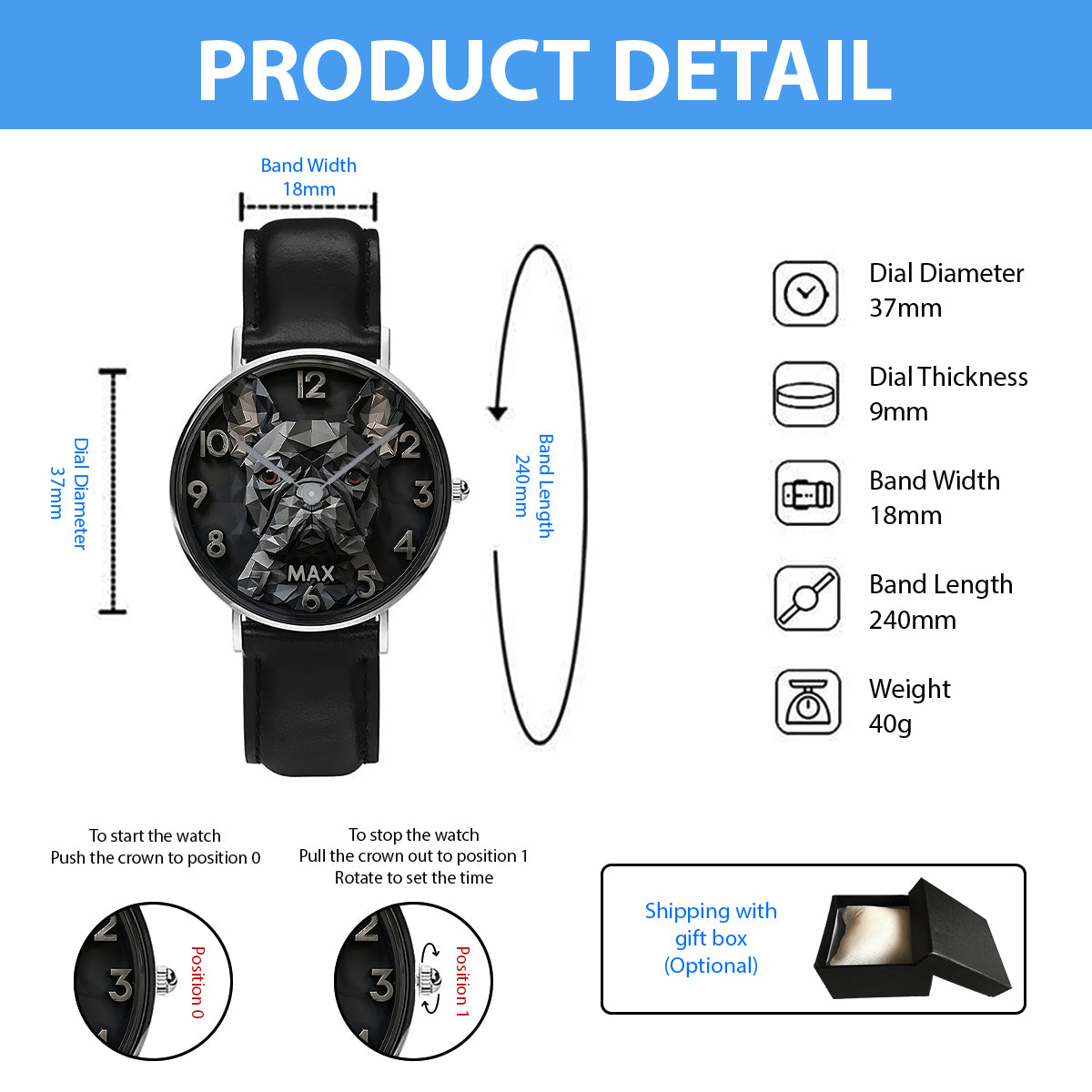 Montre personnalisée Bouledogue français - Montre à main Bouledogue français stylée