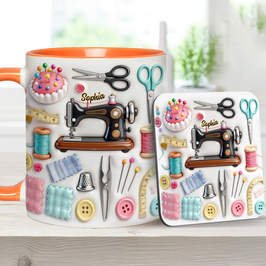 J'adore coudre - Mug et sous-verre personnalisés sur le thème de la couture