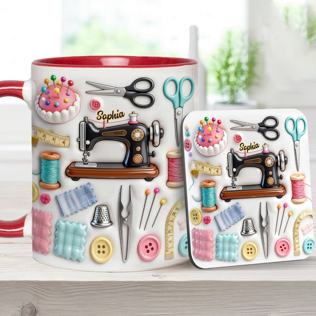 J'adore coudre - Mug et sous-verre personnalisés sur le thème de la couture