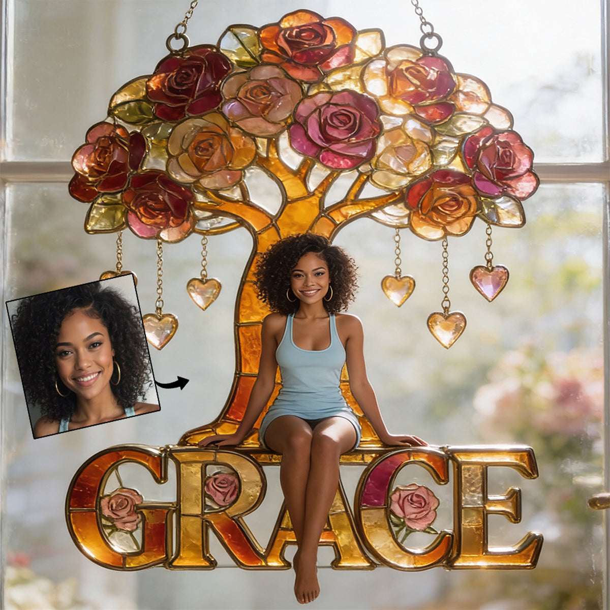 Fleur personnalisée avec photo pour votre anniversaire - Attrape-soleil décoratif à suspendre à la fenêtre, symbole d'amour-propre 