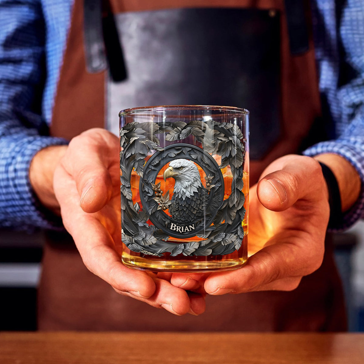 Strong Eagle - Bouteille et verre à whisky personnalisés avec aigle à tête blanche