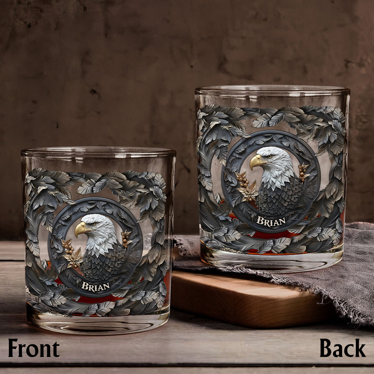 Strong Eagle - Bouteille et verre à whisky personnalisés avec aigle à tête blanche