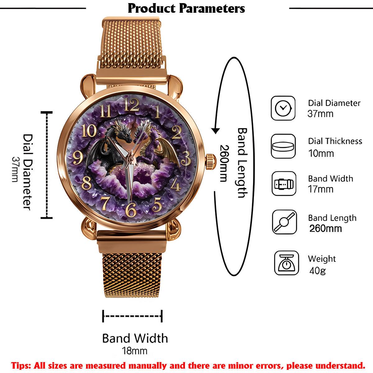 Toi et moi, on gère ! - Montre-bracelet personnalisée Dragon pour femme avec breloques pour bracelet