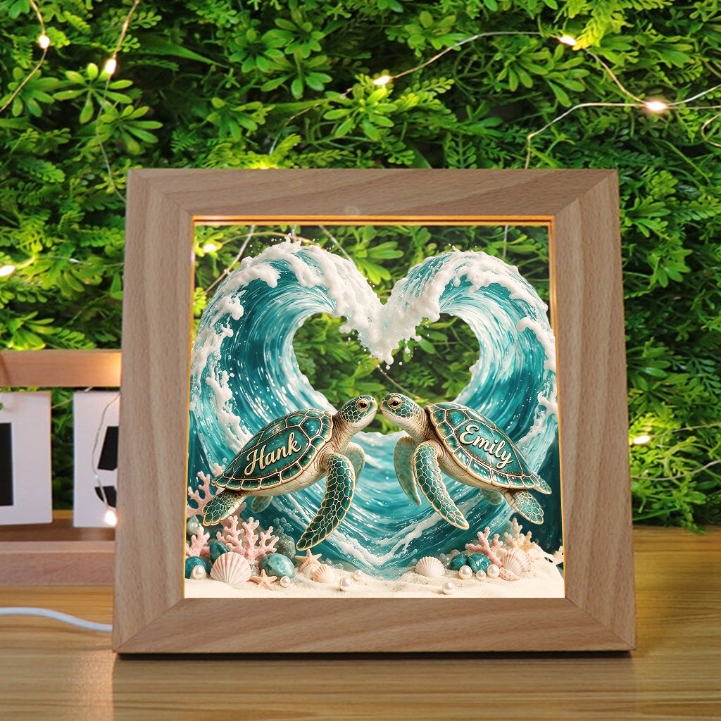Beautiful Turtle Couple - Personalized Turtle Wooden Frame LED Light