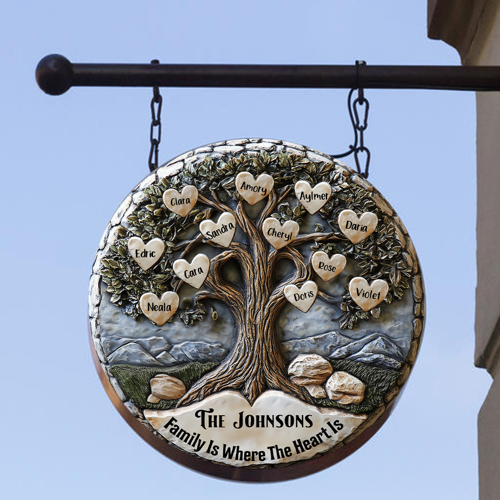 Joyeux Noël - Panneau métallique rond personnalisé pour la famille