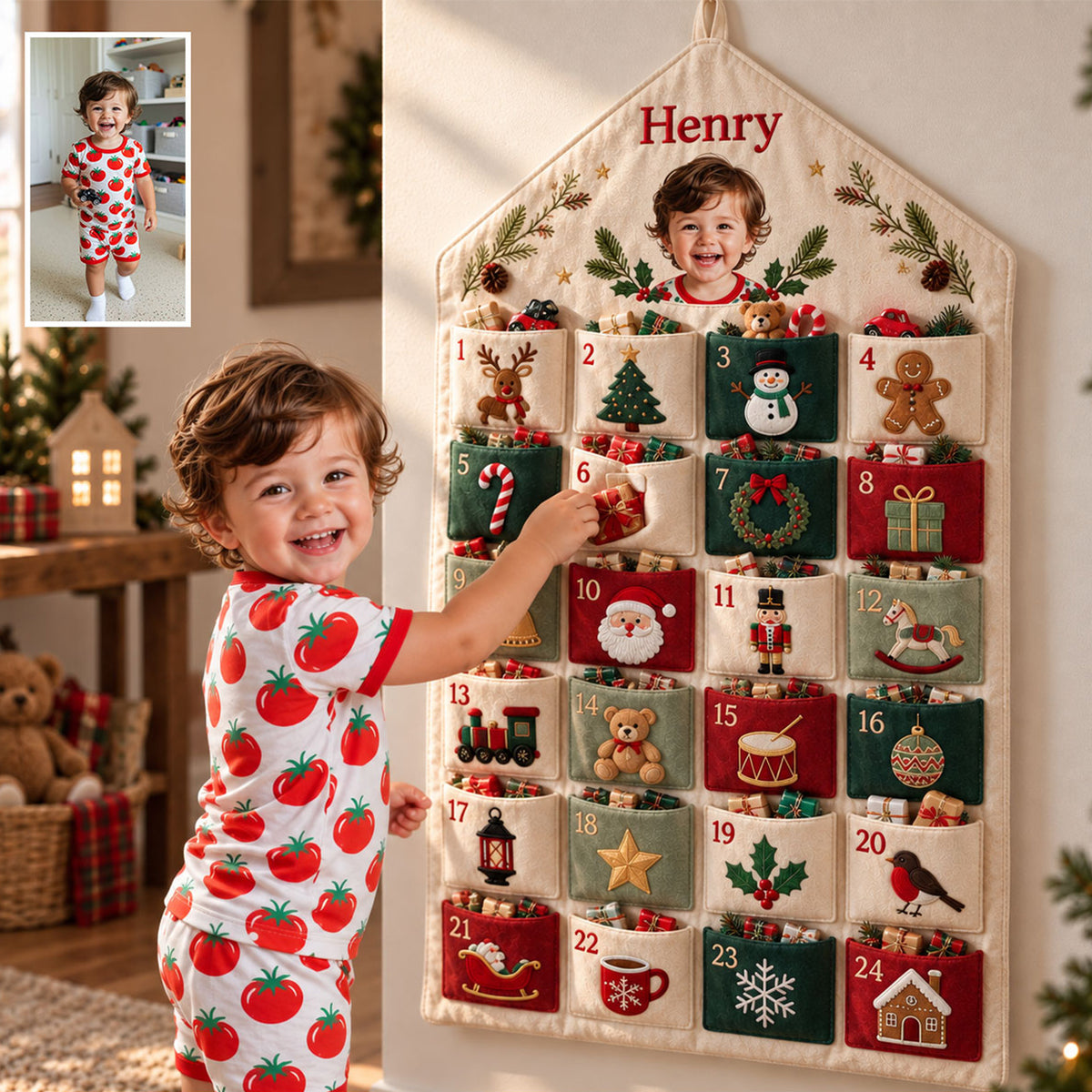 24 Days Of Christmas Joy - Personalized Kid Fabric Advent Calendar