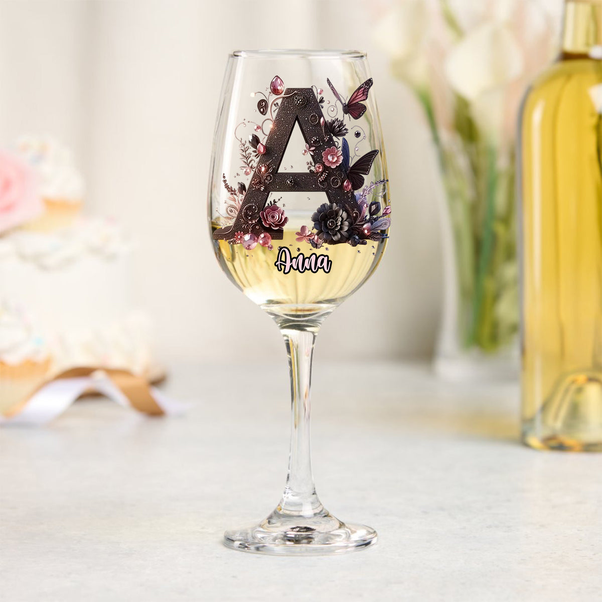 Initial Custom For Wine Lovers - Personalized Wine Wine Glass With Long Stem
